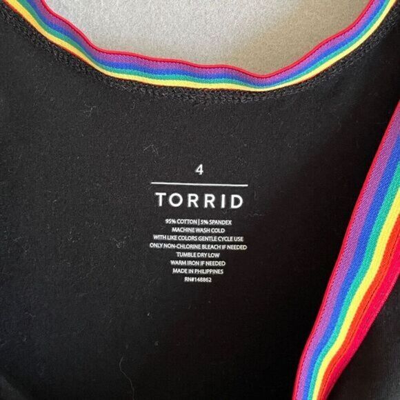 Torrid Foxy Scoop Neck Ringer Bodysuit Black Rainbow Trim Size 4X - Picture 2 of 9